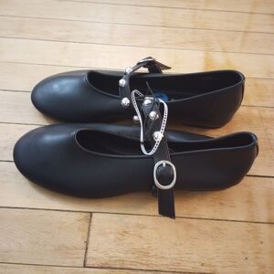 CL by Laundry Black Mary Jane Studded Flats with Silver Buckle Size 10
